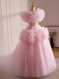 Vintage Ball Gown Short Sleeves Pink Tulle Sweet 16 Dresses HZ1024