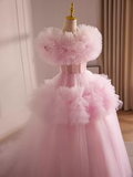 Vintage Ball Gown Short Sleeves Pink Tulle Sweet 16 Dresses HZ1024