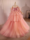 Vintage Ball Gown Sweetheart Pink Tulle Sweet 16 Dresses HZ1024