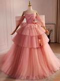 Vintage Ball Gown Sweetheart Pink Tulle Sweet 16 Dresses HZ1024