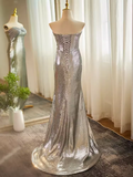 Modest Mermaid Strapless Sequin Long Silver Prom Dress HZ1024