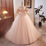 Vintage Ball Gown Off The Shoulder Blush Pink Tulle Sweet 16 Dresses HZ1024