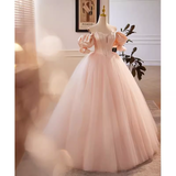 Vintage Ball Gown Off The Shoulder Blush Pink Tulle Sweet 16 Dresses HZ1024