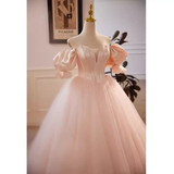 Vintage Ball Gown Off The Shoulder Blush Pink Tulle Sweet 16 Dresses HZ1024