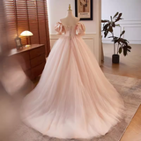 Vintage Ball Gown Off The Shoulder Blush Pink Tulle Sweet 16 Dresses HZ1024