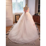 Vintage Ball Gown Strapless Pink Tulle Florwers Sweet 16 Dresses HZ1024
