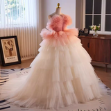 Vintage Ball Gown Strapless Ombre Pink Tulle Florwers Sweet 16 Dresses HZ1024