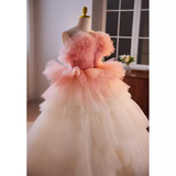 Vintage Ball Gown Strapless Ombre Pink Tulle Florwers Sweet 16 Dresses HZ1024