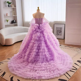 Vintage Ball Gown Strapless Lilac Tulle Ruffles Sweet 16 Dresses HZ1024