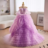 Vintage Ball Gown Strapless Lilac Tulle Ruffles Sweet 16 Dresses HZ1024