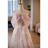Modest A line Strapless Long Tulle Pink Prom Dress HZ1024