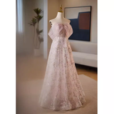 Modest A line Strapless Long Tulle Pink Prom Dress HZ1024