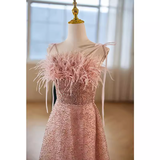 Modest A line Straps Long Sequin Pink Prom Dress HZ1024