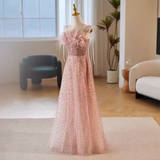 Modest A line Straps Long Sequin Pink Prom Dress HZ1024