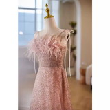 Modest A line Straps Long Sequin Pink Prom Dress HZ1024