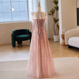Modest A line Straps Long Sequin Pink Prom Dress HZ1024