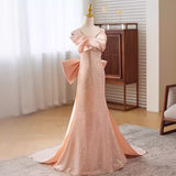 Modest Mermaid Straps Satin Long Pink Prom Dress HZ1024