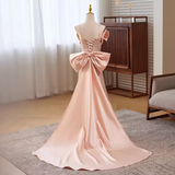 Modest Mermaid Straps Satin Long Pink Prom Dress HZ1024