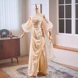 Vintage A line Strapless Long Champagne Prom Dress HZ1024