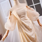 Vintage A line Strapless Long Champagne Prom Dress HZ1024