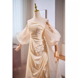 Vintage A line Strapless Long Champagne Prom Dress HZ1024