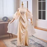 Vintage A line Strapless Long Champagne Prom Dress HZ1024