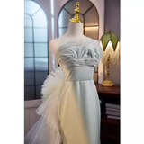 Vintage Mermaid Strapless Long Tulle Light Green Prom Dress HZ1024