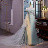 Vintage Mermaid Strapless Long Tulle Light Green Prom Dress HZ1024