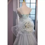 Vintage Mermaid Strapless Long Tulle Light Green Prom Dress HZ1024