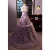 Vintage Ball Gown Strapless Lilac Tulle Beads Ruffles Sweet 16 Dresses HZ1024