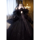 Vintage Ball Gown Straps Tulle Black Sweet 16 Dresses HZ1024