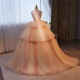 Vintage Ball Gown Strapless Tulle Pink Sweet 16 Dresses HZ1024