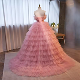 Vintage Ball Gown Strapless Tulle Ruffles Pink Sweet 16 Dresses HZ1024