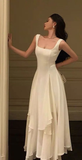 Modest A line Straps White Long Prom Dress HZ1024