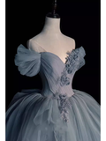Fairy Ball Gown Off The Shoulder Gray Long Prom Dress HZ1024