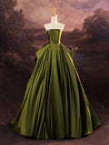Charming Ball Gown Strapless Olive Green Long Prom Dress HZ1024