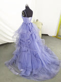 Charming Ball Gown Straps Long Lace Lilac Prom Dress HZ1024