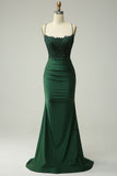 Sexy Mermaid Straps Dark Green Long Lace Prom Dress HZ1024
