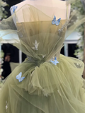 Simple A-Line Tulle Sage Green Long Prom Dress HZ1024