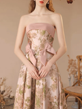 Simple A-Line Satin Tea Length Pink Prom Dress HZ1024