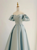 A-Line Sweetheart Neck Satin Blue Long Prom Dress HZ1024