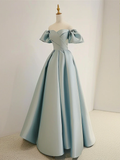 A-Line Sweetheart Neck Satin Blue Long Prom Dress HZ1024