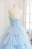 Beautiful Blue Layers Tulle Long Prom Dresses HZ1024