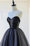 Lovely Black Strapless Tulle Lace Long Prom Dress HZ1024