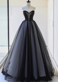 Lovely Black Strapless Tulle Lace Long Prom Dress HZ1024