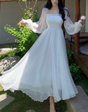 Simple A line Long Sleeves White Long Prom Dresses HZ1024