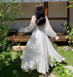 Simple A line Long Sleeves White Long Prom Dresses HZ1024