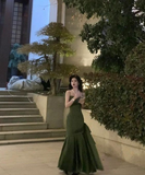 Sexy Mermaid Sleeveless Green Long Prom Dresses HZ1024