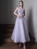 Sexy A Line Sleeveless Lilac Floral Long Prom Dress HZ1024
