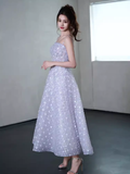 Sexy A Line Sleeveless Lilac Floral Sequin Long Prom Dress HZ1024